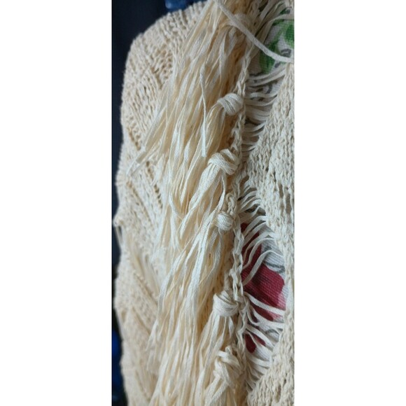 Jessica Simpson XS Oversized Fringed Duster Creme Ribbed Knit Boho Cowgirl - Picture 3 of 9